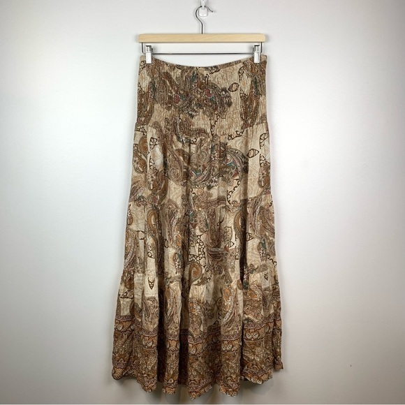 Rosemarine Maxi Tiered Skirt Paisley Italy Size Medium Brown Beige Boho Romantic - Picture 4 of 11